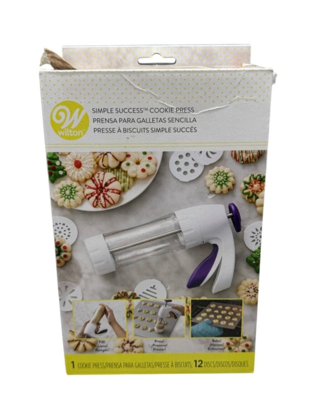 Wilton Simple Success Cookie Press 12 Discs plastic white READ NEW in open box